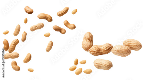 Peanuts, a pile of peanuts and seeds being separated from each other