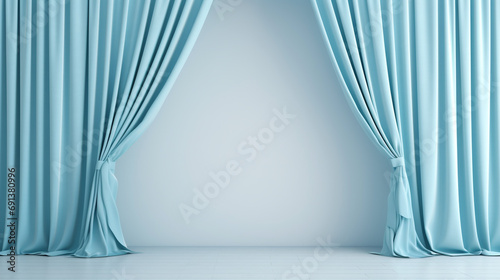Realistic colorful blue velvet curtain