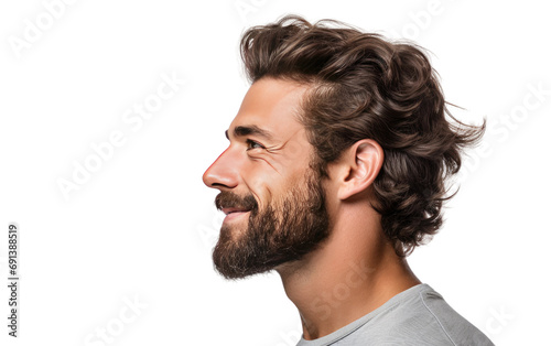 Youthful Male Handsome Profile View Isolated on a Transparent Background PNG.