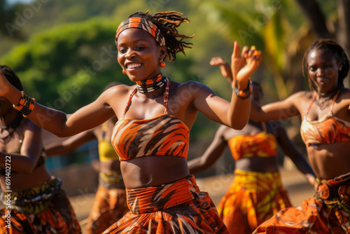 Cultural tribe dancers. Young african woman dancing in local music festival. Traditional dances in Africa.