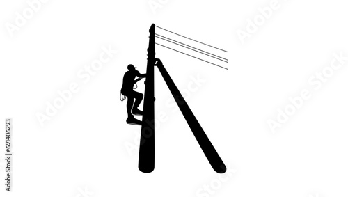 electrician on a pole, black isolated silhouette