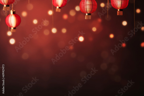 Chinese lanterns over golden bokeh for Chinese New Year background.