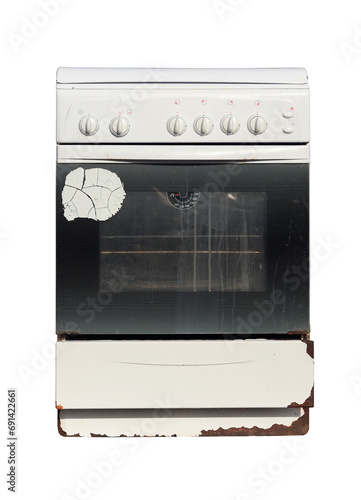 Old gas stove isolated on white background.