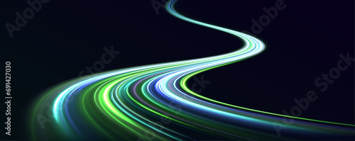 Acceleration speed motion on night road. Laser beams luminous abstract sparkling isolated on a transparent background. Magic moving fast speed police lines. 