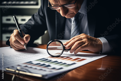 financial manager evaluating economic trends and profits, finance management on analysis data of economy investment research