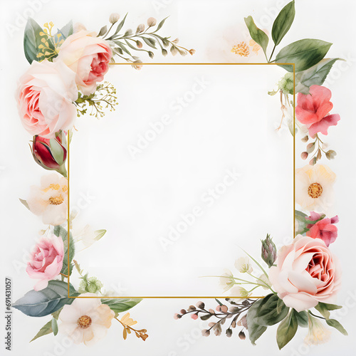 Un marco blanco rectangular con flores día de la madre