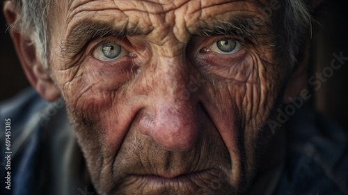  close-up of an old man's face with a piercing gaze