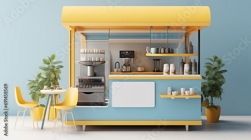 Coffee sampling and selling booth, Coffee shop design, Cute pastel Kiosk design, Food cart design