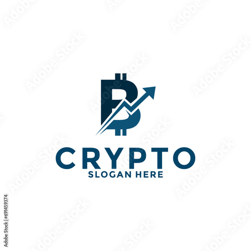 Digital Crypto currency logo with Blockchain technology. Financial technology or fintech logo template