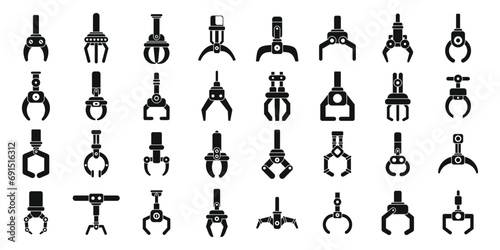 Grabber icons set simple vector. Crane claw game. Machine robotic toy