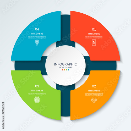 Infographic circle with 4 options, parts. 4-step cycle diagram for business infographics. Process chart, vector template for presentation, report, brochure, web, data visualization.