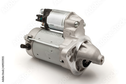 Vehicle starter and solenoid on white