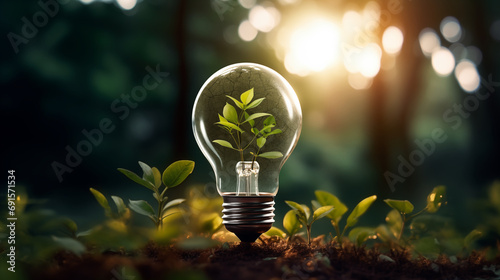 A light bulb with a sprout growing in it, the concept of saving money and financial growth. Generate Ai
