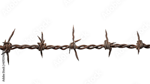 Barbed wire, side view, in a PNG, in a Ranch-themed, isolated, and transparent photorealistic illustration. Generative ai