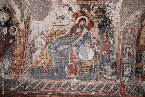 antient cave paintings church in Soğanlı Valley, Cappadocia, Turkey
