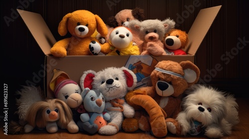 A box with tuffed toys