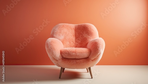 A peach fuzz plush chair against an peach fuzz background.