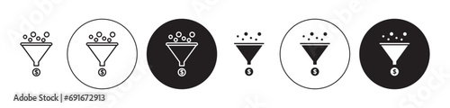 Sales funnel vector icon set. Lead conversion symbol. Marketing funnel sign suitable for apps and websites UI designs.