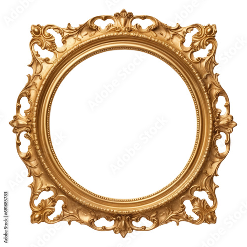 Vintage Baroque Oval Round Gold Frame isolated on transparent background PNG