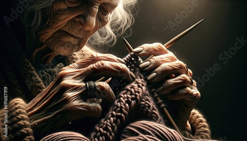 Elderly Woman Knitting