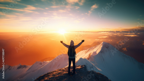Man on top of the cliff - success, achievement concept
