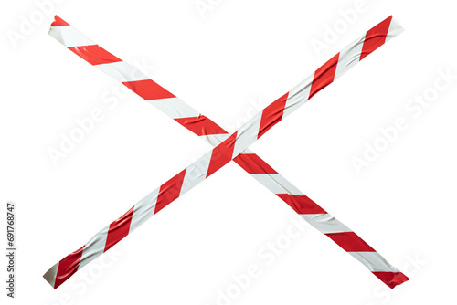 X shape made from red and white barricade tape