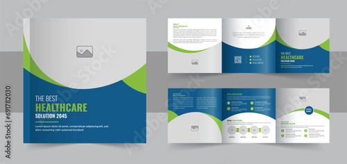 Creative medical, health care square trifold brochure design, Modern health care service square trifold template layout vector