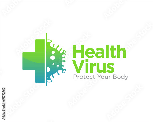 cross health with virus logo designs for medical and research service
