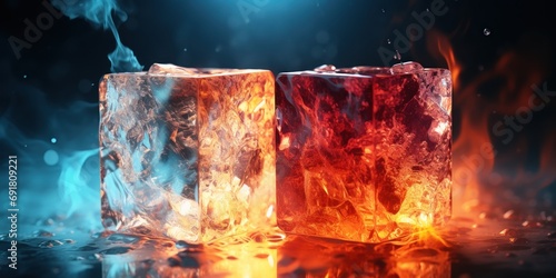 Two cubes embody fire and ice, contrasting energy and calm.