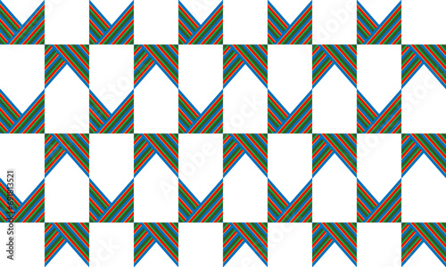 Multicolor strip triangle seamless repeat pattern, square block pentagon design for fabric print, vintage wrap paper print 