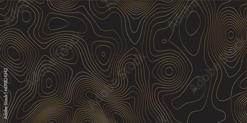Abstract black colorful golden gradient Topographic line map pattern background. Contour elevation topographic and textured Background Modern design with White background with topographic wavy patte.