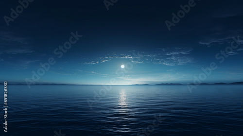  Blue Ocean and Sky with Moonlight Reflecting on Water