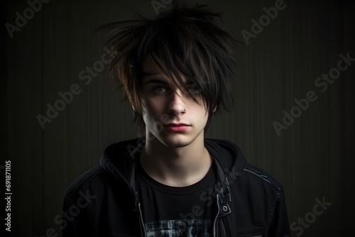 Emo young man dark background