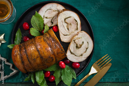 Stuffed turkey breast roll