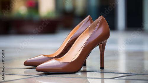 Close up of elegant brown high heels Detail