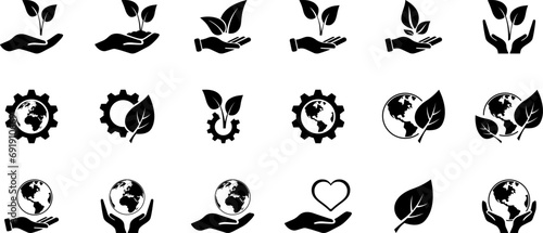 Environmental icons set as an environmental conservation or renewable resources as ESG concept