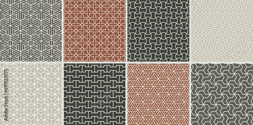 Collection of seamless ornamental vector patterns. Color oriental symmetry vintage elegant backgrounds. Geometric tile mosaic design. Grid textures - decorative outline prints