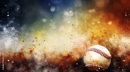 Baseball with fantasy dreamy background, vintage style banner