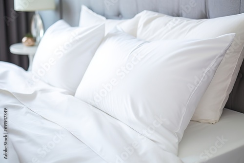 White pillows with blanket and duvet cover on the bed