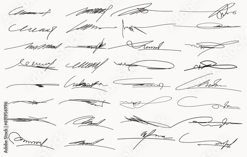 Collection of vector signatures fictitious Autograph. Signature for convention, Hand written signature. Vector illustration set of hand drawn signatur