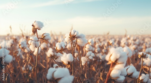 Cotton buds in the field. Generative AI