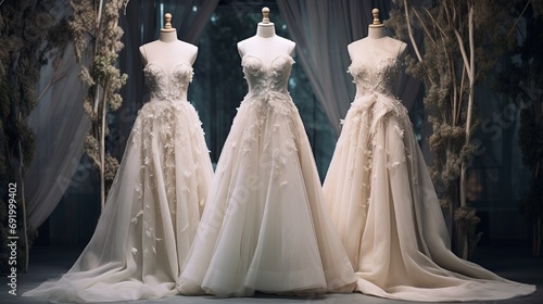 Beautiful wedding dresses on a mannequin