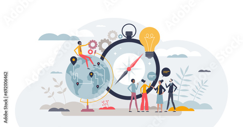 Teamwork and collaboration for effective business growth tiny person concept, transparent background. Partnership, unity and work colleagues support.