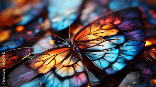 A vibrant invertebrate basks in the soft glow of light, showcasing its stunning colors and delicate beauty in a close up of a butterfly