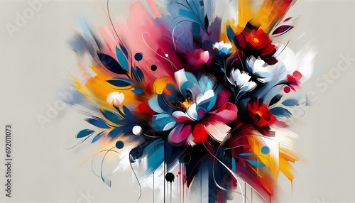 An abstract interpretation of flowers using bold, expressive brushstrokes and bright