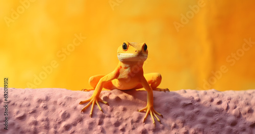 close up of a gecko on a colorful background