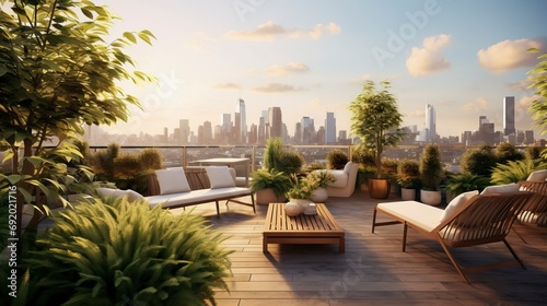 Luxurious Rooftop Terrace Garden Overlooking the City Skyline