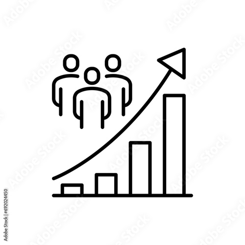 Population growth icon. Simple outline style. Increase social development, economic evolution, global demography graph concept. Thin line symbol. Vector illustration isolated.