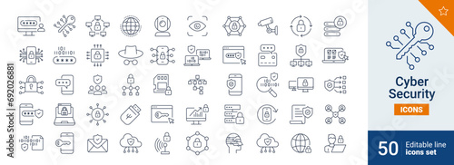 Cyber security icons Pixel perfect. Network, spy, setup, ....