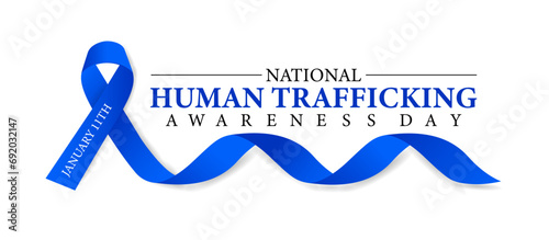 National human trafficking awareness day and 11th of January . Blue ribbon awareness and text. Vector illustration. Banner, poster, card, background design.